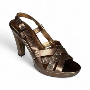 Nine West Bronze Metallic Strappy Platform Heels size 7